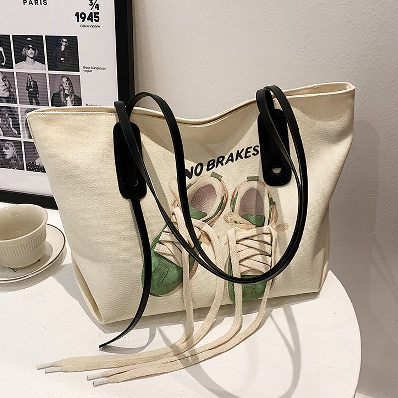 Large Capacity Fashion Big Bags Women's Bag 2023 New Versatile Internet Celebrity Canvas Tote Bag Texture Popular Shoulder Bag