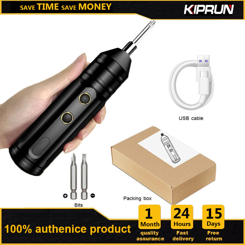 KIPRUN 3.7V Mini Electrical Screwdriver Set Smart Cordless Electric Screwdrivers USB Rechargeable Handle with 2 Bit Set Drill