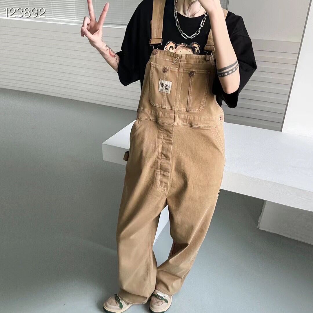 European and American Fashion New Style Drag Sister Strap Pants Shoulder Strap Pants Slimming Adjustable Wide Leg Women's Pants Pants Denim Fabric Pants