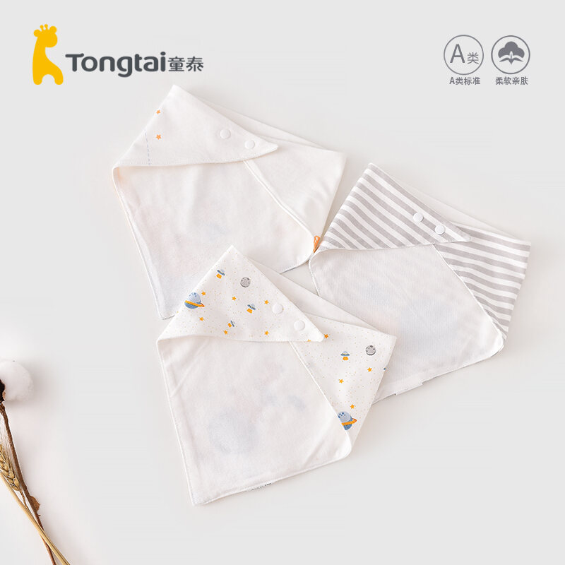 Tongtai Newborn Pure Cotton Triangular Binder 0-2 Years Old Baby Bib Bibs Baby Supplies Four Seasons Universal 3 Pack