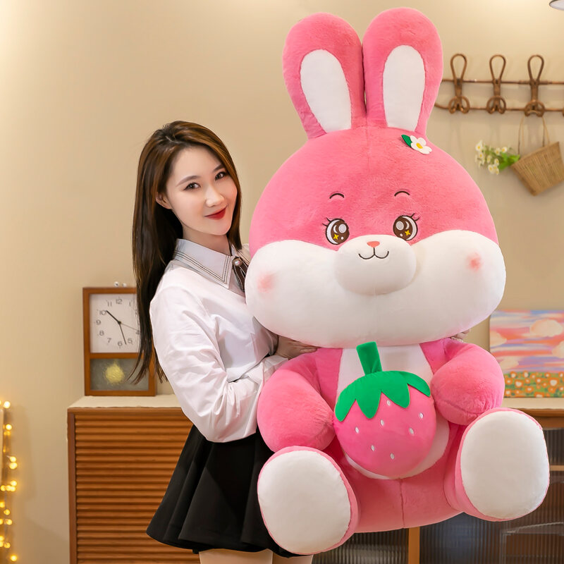 Cute Strawberry Rabbit Doll Plush Toys Bunny Children Doll Large Chinese Zodiac Sign of Rabbit Birthday Gift for Girlfriend