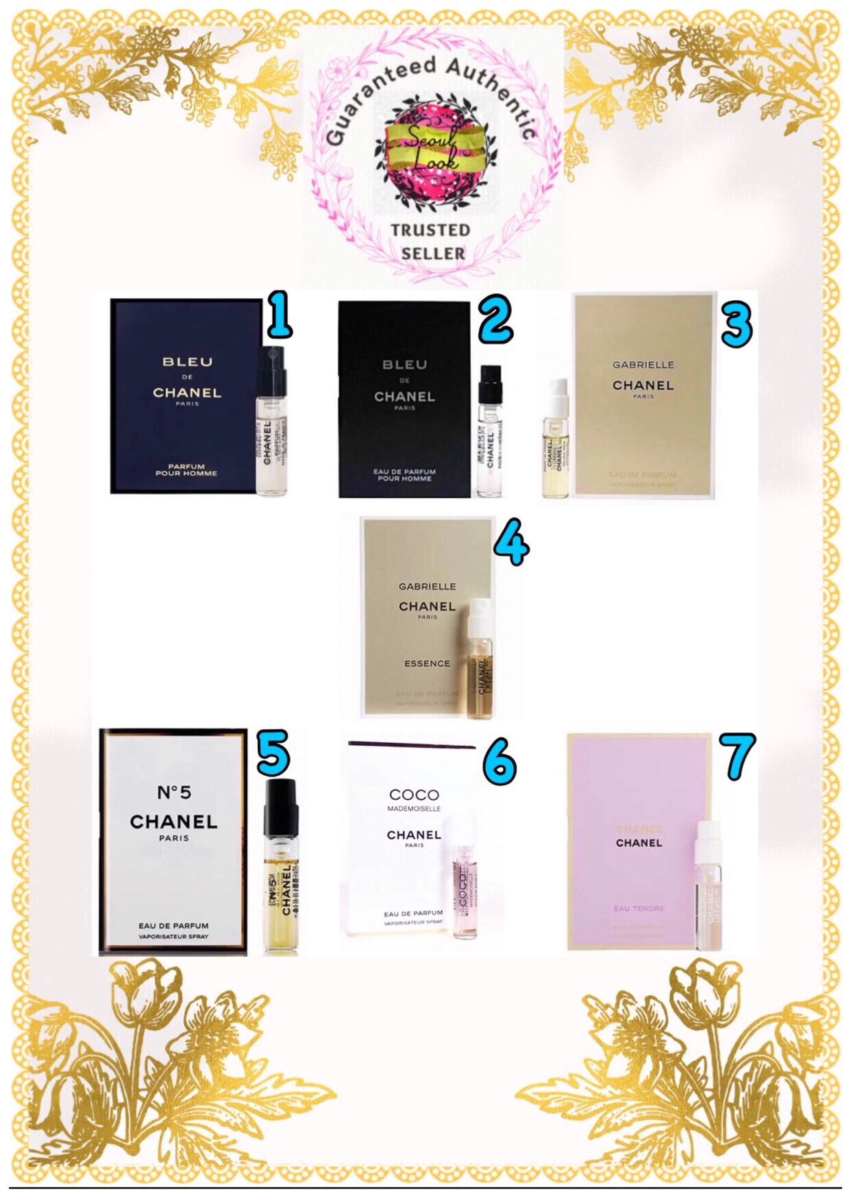 Chanel Vials/ Mini Samples 1.5ml | Chanel Bleu De Chanel Parfum (gold) | Chanel Bleu De Chanel EDP (silver) | Chanel Gabrielle | Chanel Gabrielle Essence | Chanel N5 | Chanel Coco Mademoiselle | Chane