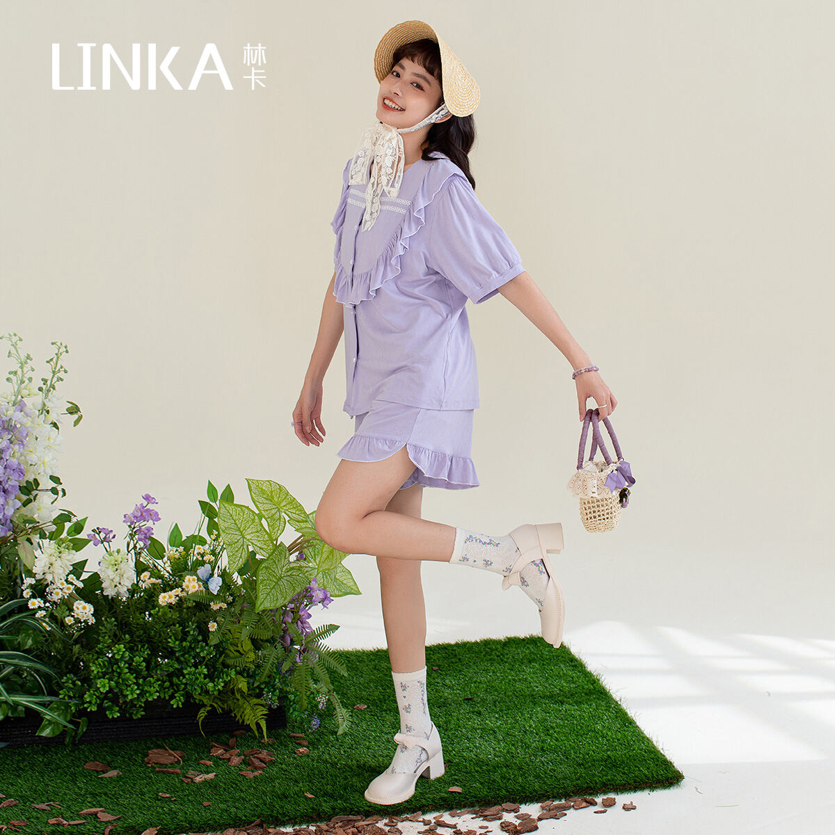 Linka Pajamas Women's Summer Cardigan Short Sleeve 2023 New Sweet Summer Women's Outerwear Homewear Suit