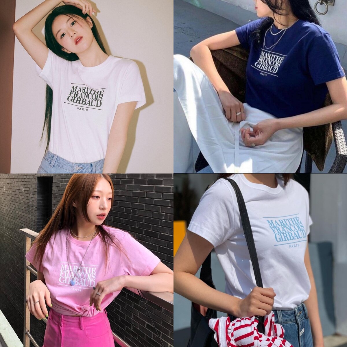 South Korea Original Marithe Gao Yunzhen Jennie Same Letter Print Shoulder Cotton Casual Short Sleeve T-shirt