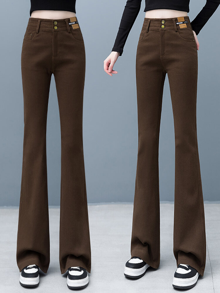 Fleece-Lined Thickened Bootcut Trousers Women's Jeans 2022 New Autumn and Winter High Waist Slimming All-Matching Loose Flared Trousers