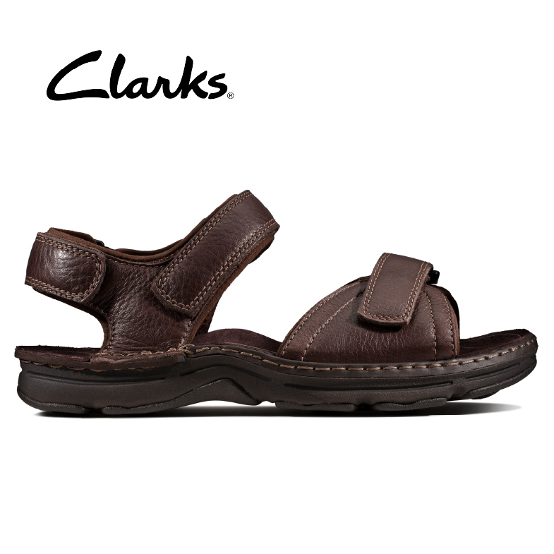 Clarks Atl Part Dark Brown Lea Flat Sandals Mens Casual