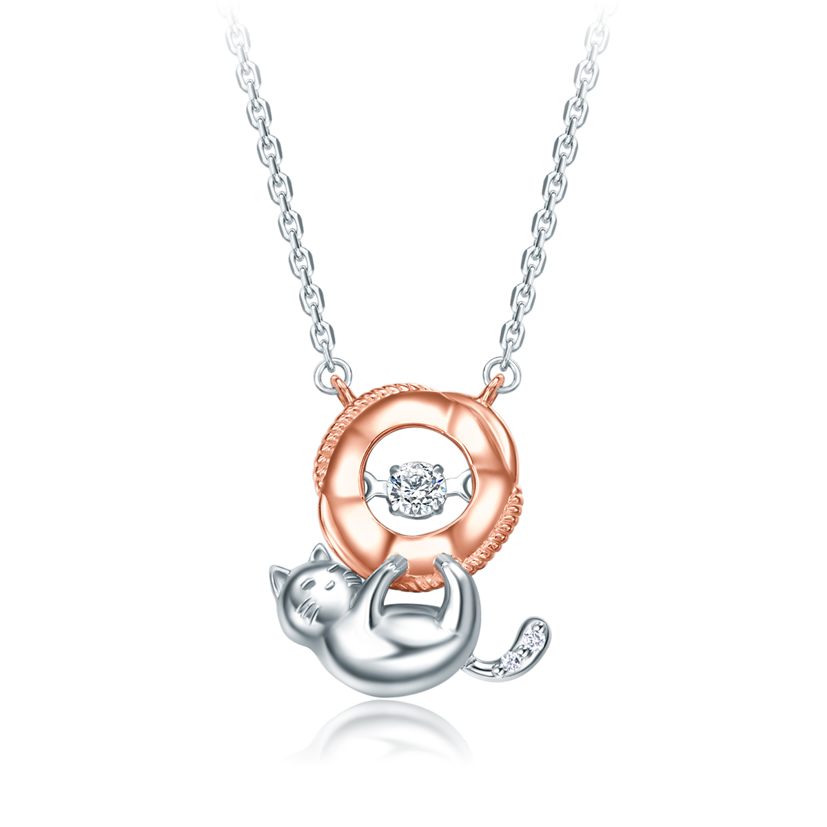 CHOW TAI FOOK Little Gift [小心意] Collection 18K 750 White & Rose Gold Diamond Necklace U181156