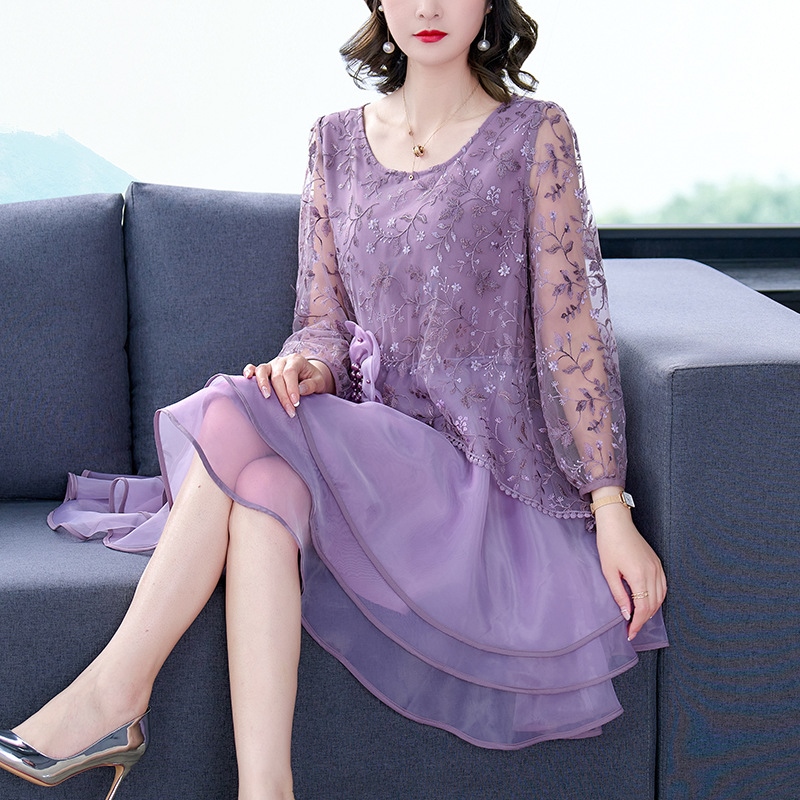 rge size women's heavy dustry mesh embrdery dress summer 23 new m high-end foreign style age-reducg dress wholesale C423┋◈✟