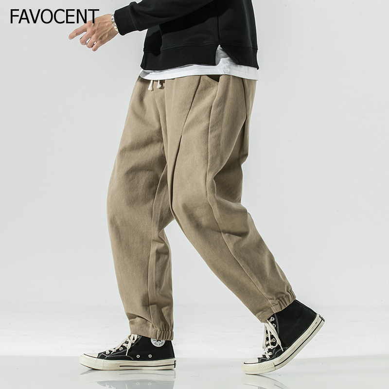 FAVOCENT Autumn Winter 5XL Oversized Workwear Casual Pants Vintage Cotton Drawstring Harun Pants