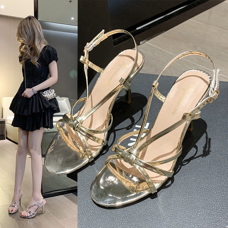ls women's 23 new gold high-heeled s open-toed buckle stto high-heeled shoes fairy style C427◊✓