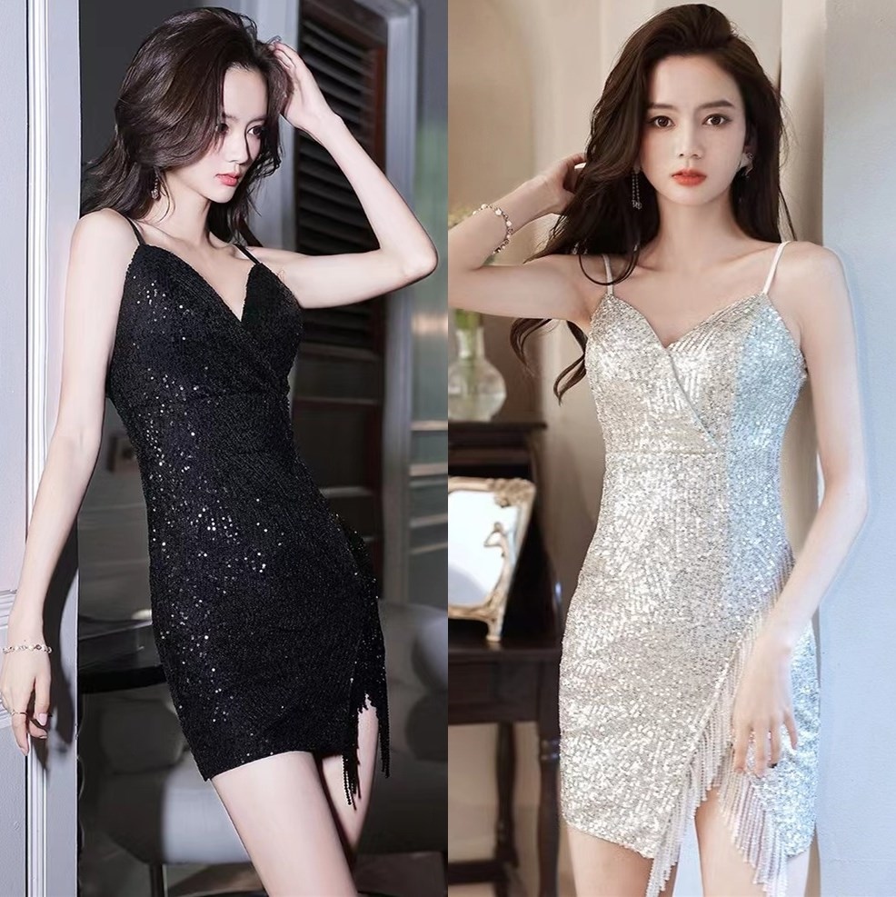 3579 celebrity temperament sequed birthy dress high-end of the waist and th tassel suspender dress summer A425❁❈