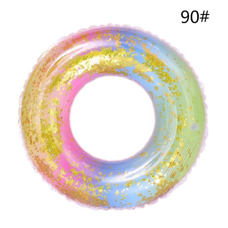 Gitter Sequined Rainbow Gradient Inflatable Swimming Ring Pool Floats Translucent Water Circle Summer Beach Party Toys