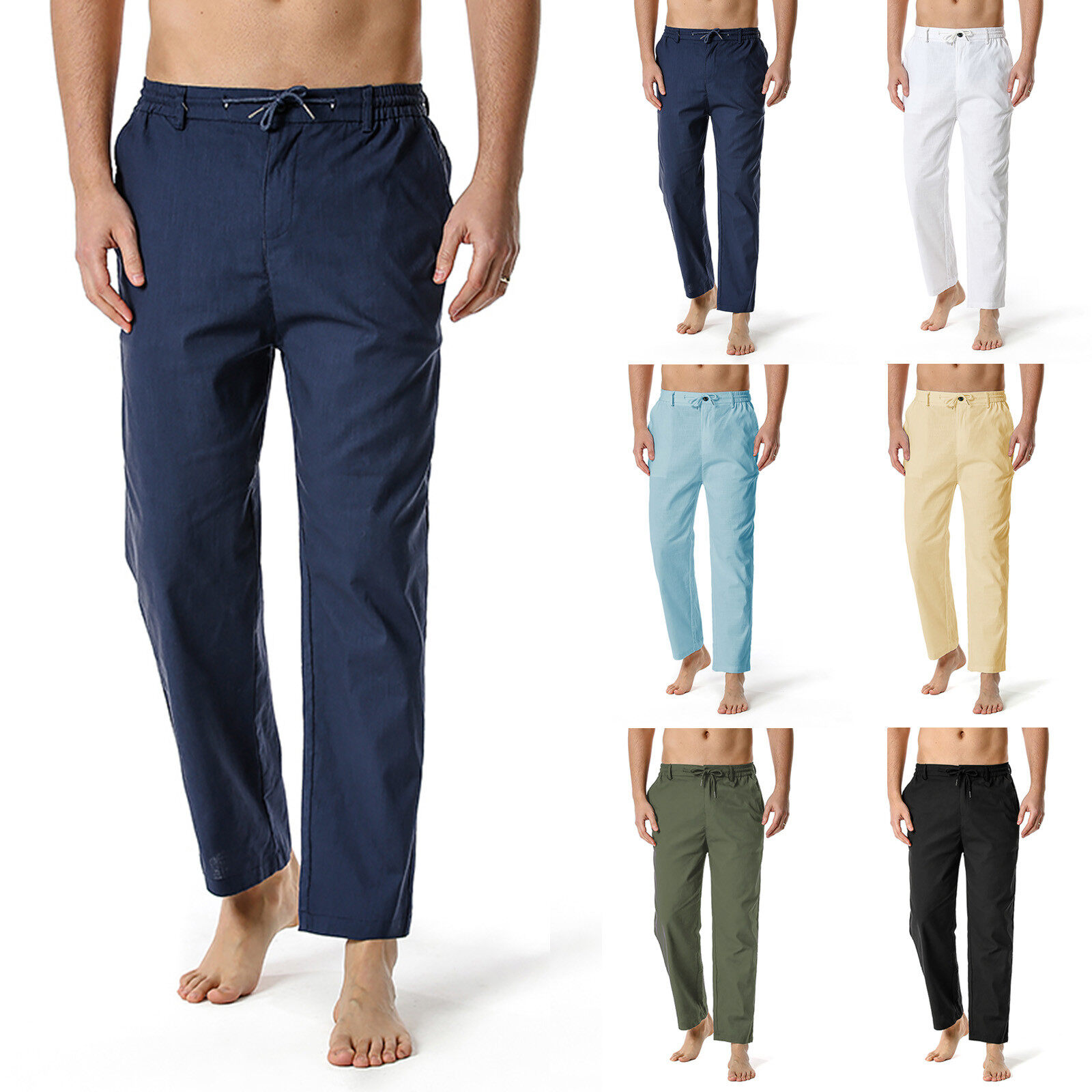 Lightweight Pants Cotton- Casual Waist Pants Loose Elastic Men's Home Men's pants men casual pants pure cotton Loose Pants