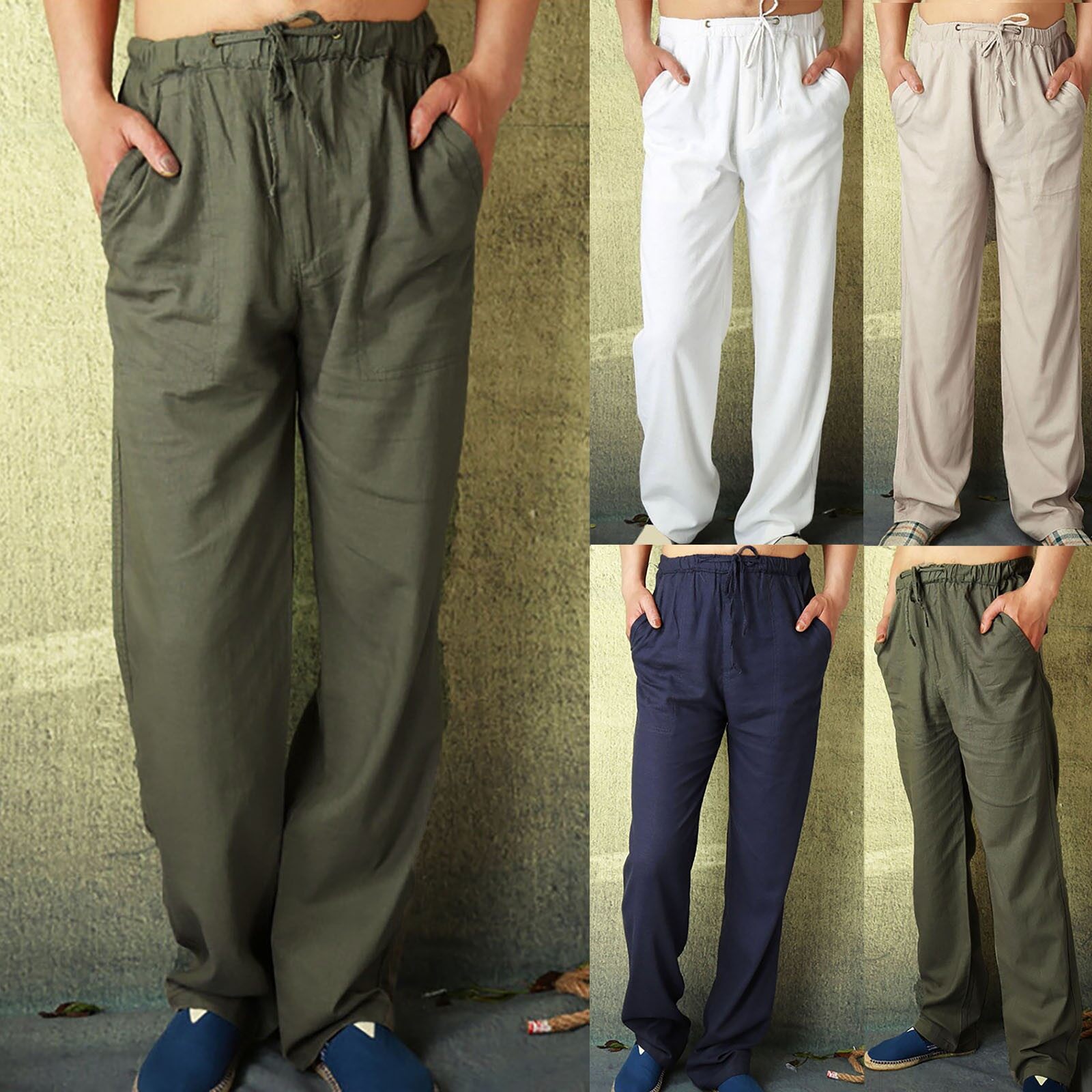 Men Fashion Cotton Plus Size Casual Elastic Waist Pockets Long Pants casual pants men fitness Poplin Pants