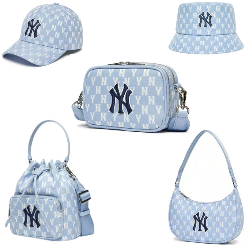 MLB KOREA 2022 New Sky Blue NY Camera Bag Waist Bag Bucket Bag Men and Women Simple NY Full Standard Underarm Bag