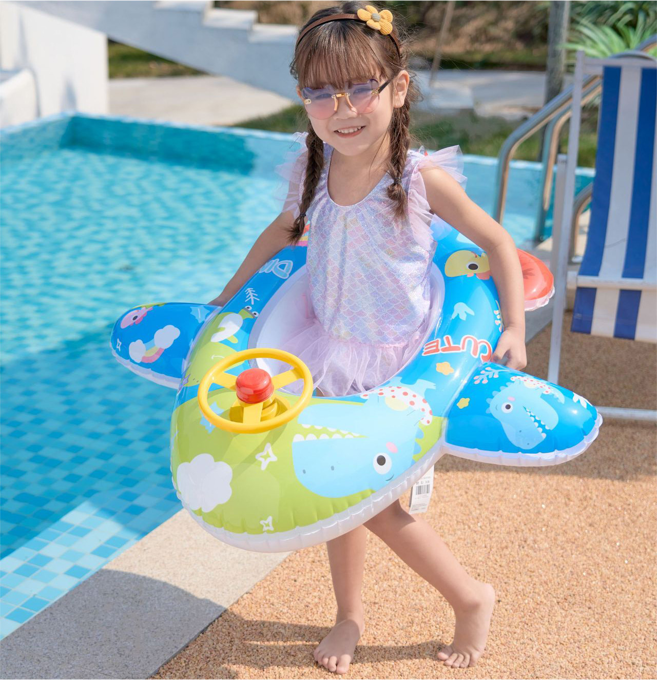 Inflatable Flamingo Rubber Ring Infant Float Pool Baby Swimming Ring with Steering Wheel Water Seat Lifebuoy Beach Toys