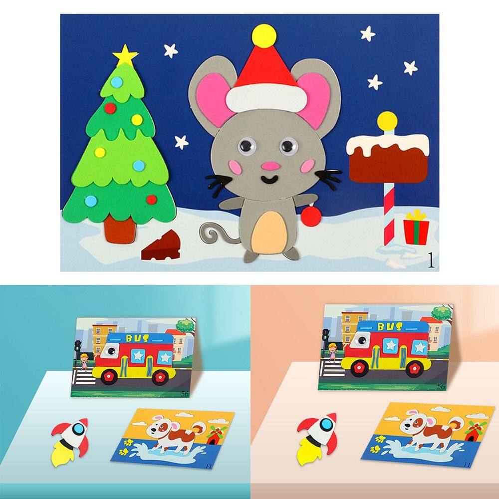TONGQUDA 12PCS/Set Multi-style Puzzle Toy Handmade Sticker For Children Cartoon Stickers Toys Creative Cartoon Early Educational Toys 3D EVA Foam Sticker