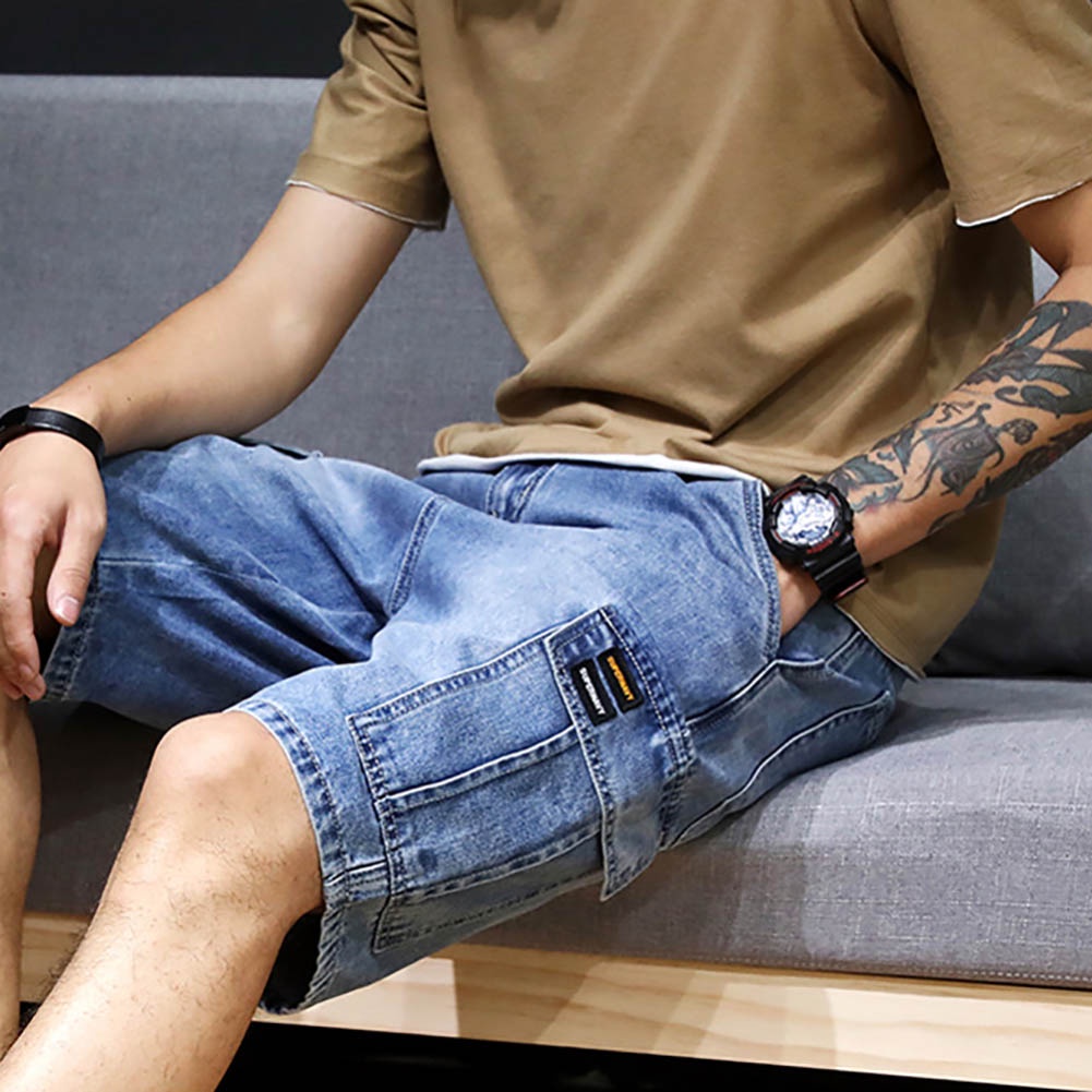 Men's Loose Fit Denim Cargo Shorts with Multi Pockets