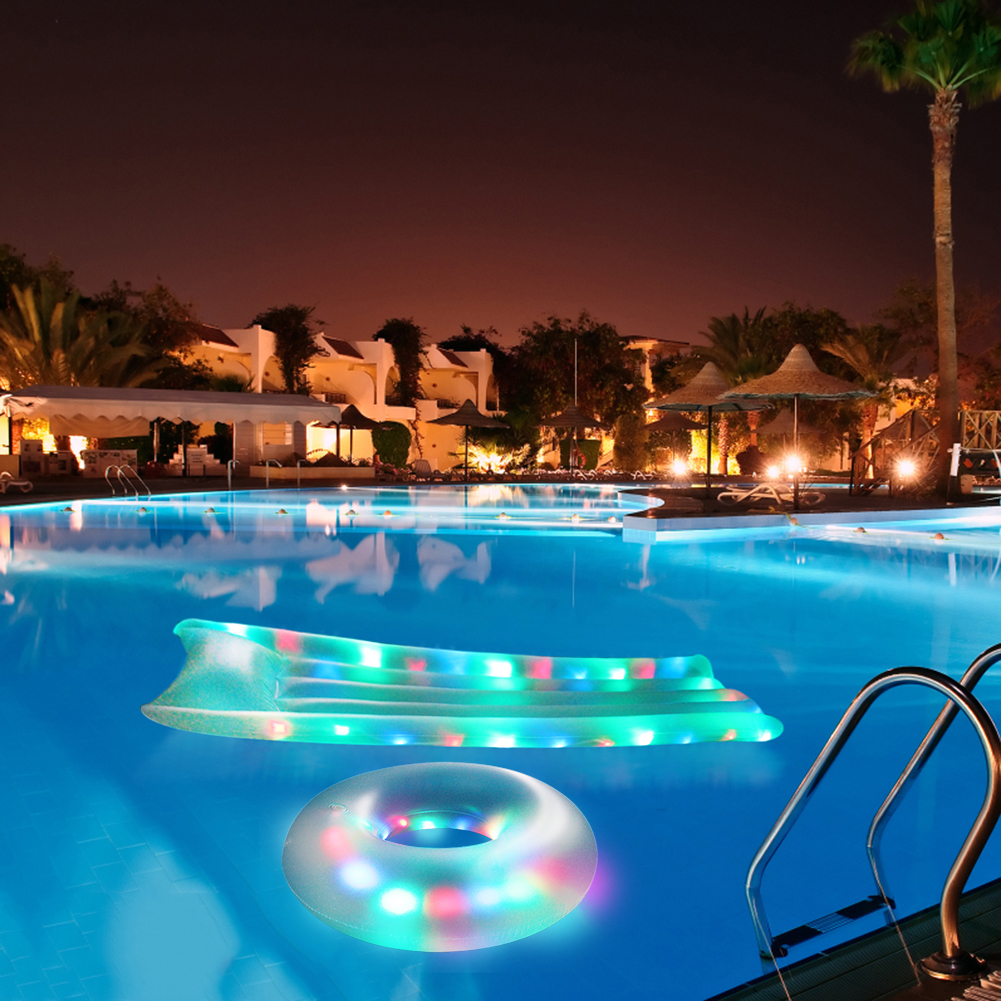 Illuminated Multi-Color Inflatable Floating Row Water Hammock LED Flashing Swimming Pool Ring Summer Beach Party Toys