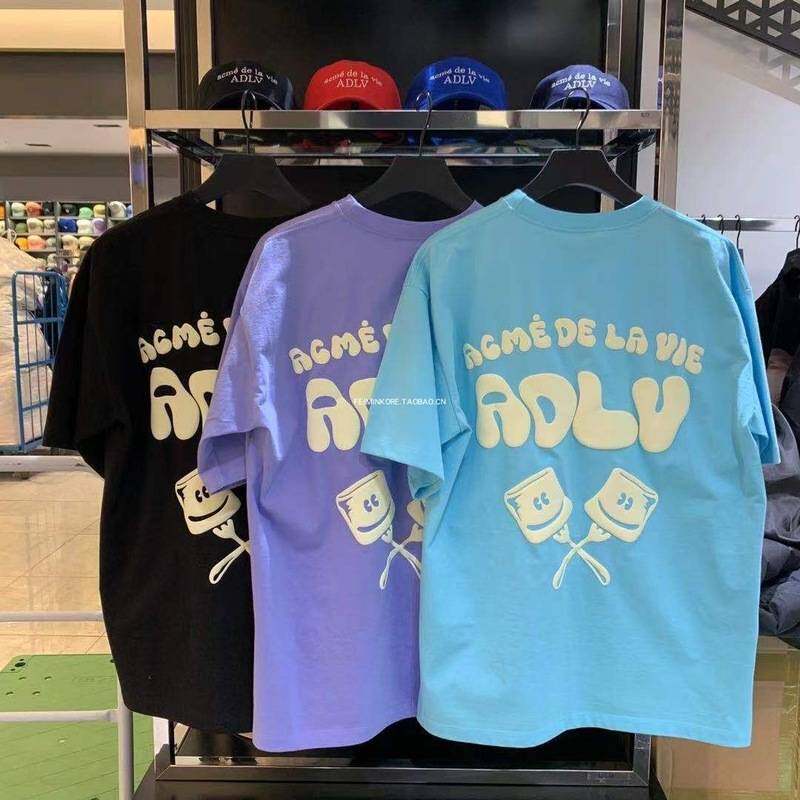 [acme De La Vie] Adlv Round Neck Short Sleeve Men's and Women's Couples Summer New Cartoon Rice Set Pattern Printed Loose Casual T-shirt