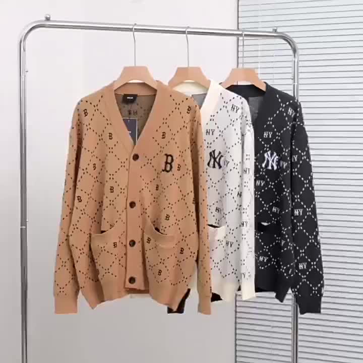 MLB Autumn and Winter New Three-Color Presbyopic Full Printed Wired Sweater Sweater Men's and Women's Same Sports v Collar Cardigan Coat