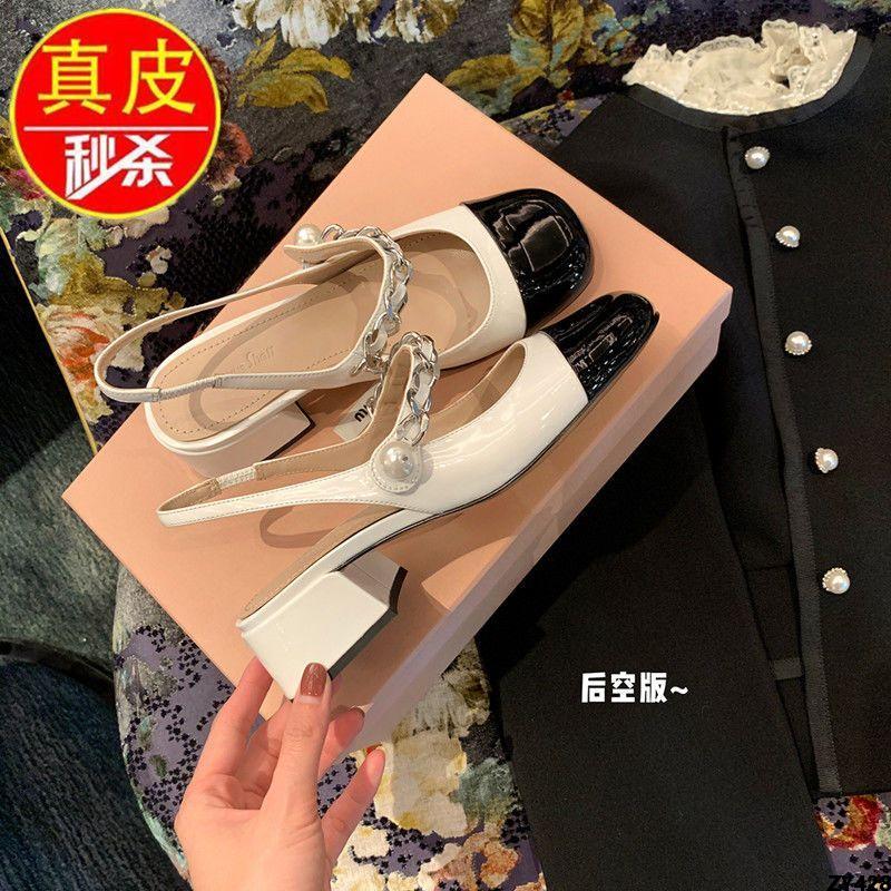 Closed Toe French Style Women's Sandals New 2023 Women's Shoes Summer R Chunky Heel High Heels Fairy Style Mid Heel Mary Jane