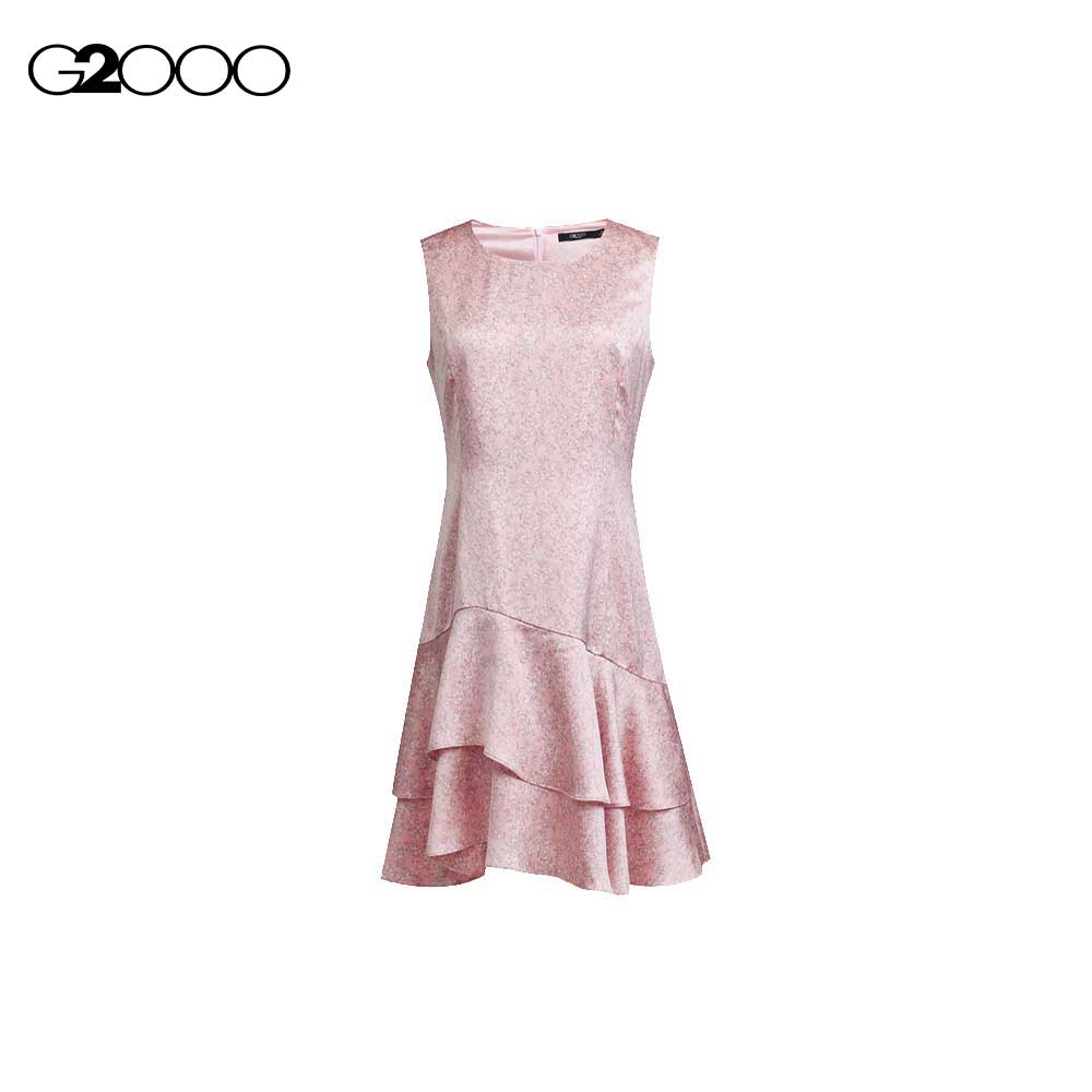 G2000 Women Poly Satin Floral Print Sleeveless Tiered Dress
