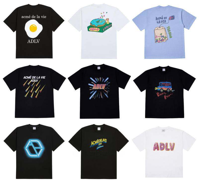 [acme De La Vie] ★ With the HiddenTag OVERSIZED★ ADLV SUNNY SIDE UP RECORD DONUT TEABAG METEOR SF LIGHT ADLV BUS HEXAGONAL PINNACLE LOGO DONUT RING SHORT SLEEVE T-SHIRT Casual Men T-shirt Women Tee Co