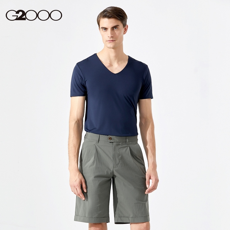 G2000 men's wear the same style as the shopping mall 2023 spring and summer new simple white V-neck short-sleeved t-shirt men