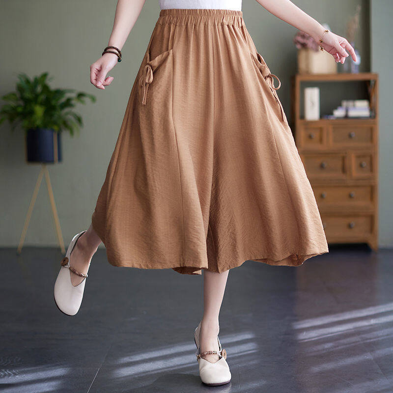 Cotton Seven-point Pants Skirt Women's Summer New Korean Casual Loose Simple Wide Leg Pants Large Size