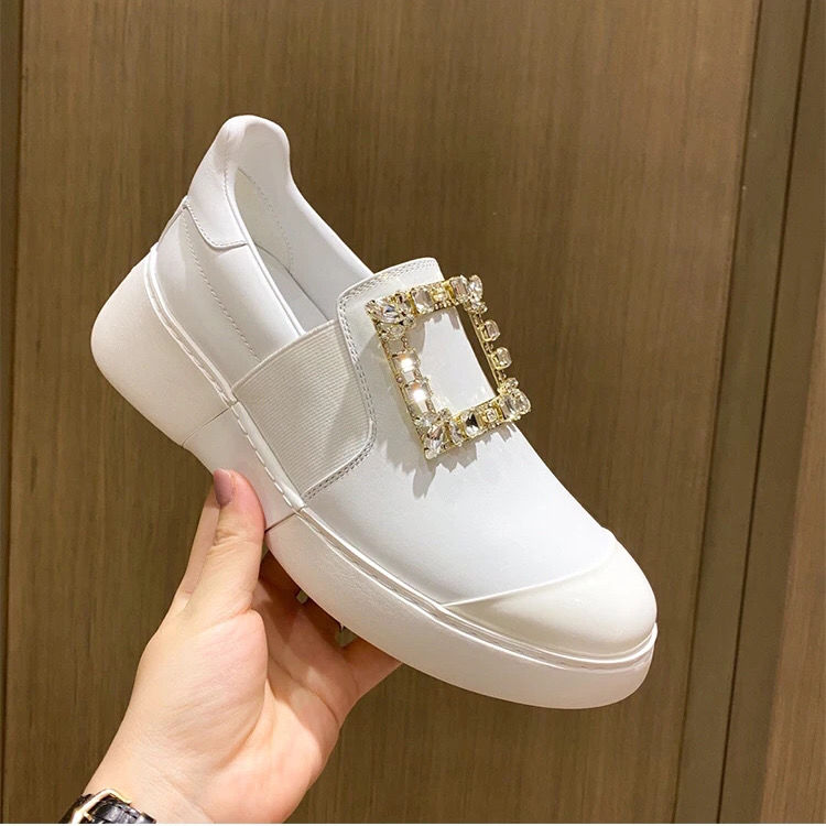 Star the same style 2023 roger vivierˉearly spring diamond buckle square buckle thick-soled small white shoes increased height loafers casual sports shoes