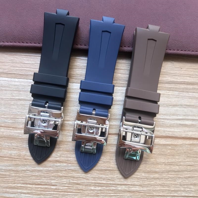 for Vacheron Constantin Across the World Series Soft and Raw Edgeless Rubber Silicone Strap 25mm Black Blue Brown