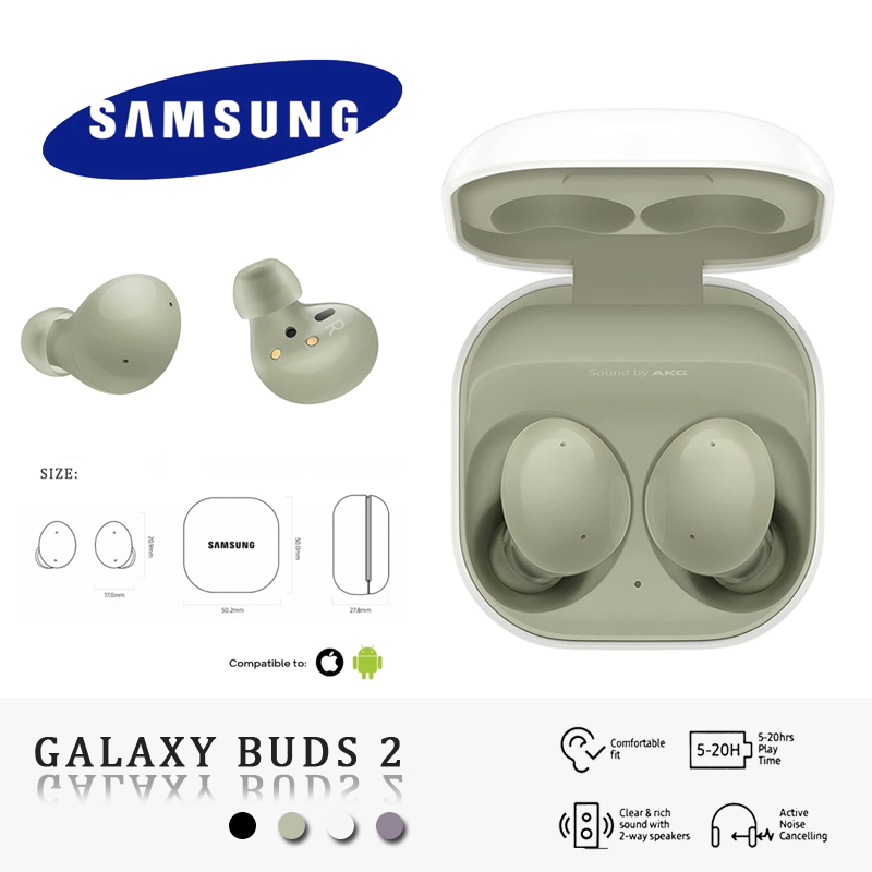 Samsung Galaxy Buds 2 (R-177) By AKG Bluetooth Earphone  Wireless Earbuds Sport Gaming with Charging Box Mic Support Call Video for IOS/Android/Ipad Smart Noise Cancelling Earbuds Galaxy Wireless Blue