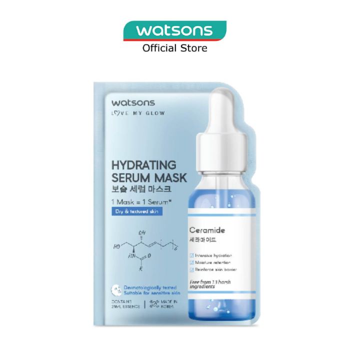 WATSONS Hydrating Serum Facial Sheet Mask With Ceramide (Suitable For Sensitive Skin, Made in Korea) 25ml Essence x 5s