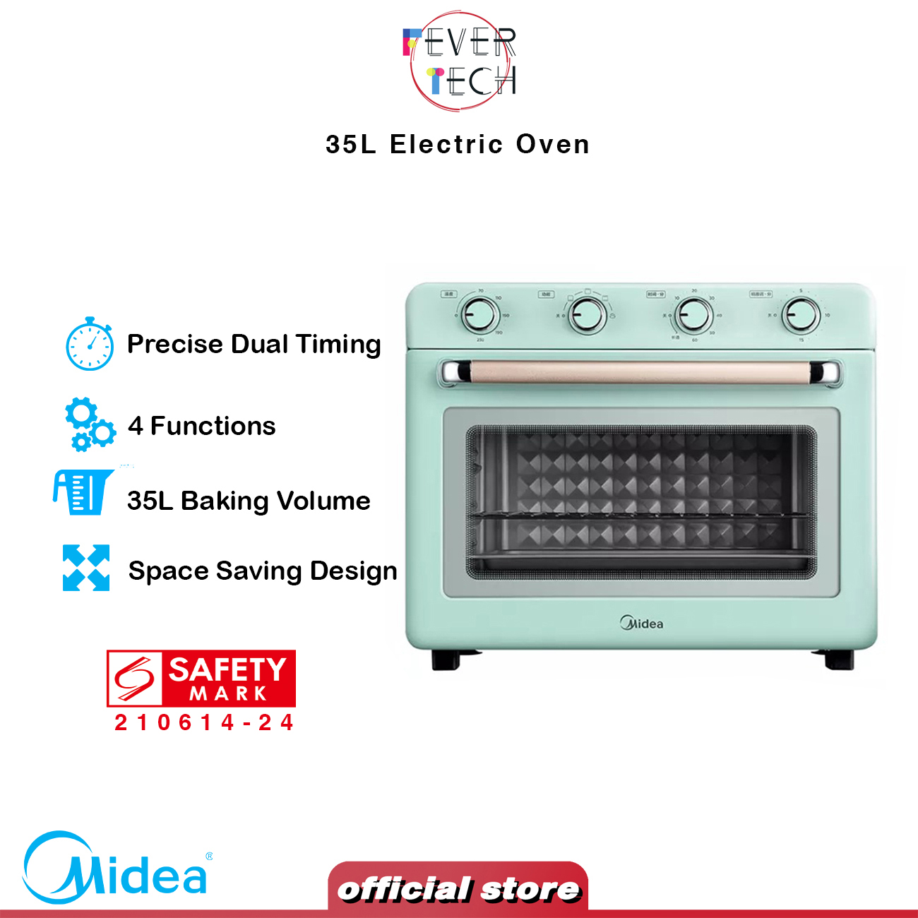 Midea 35L Electric Oven Light Green, MEO-35CQA-GN