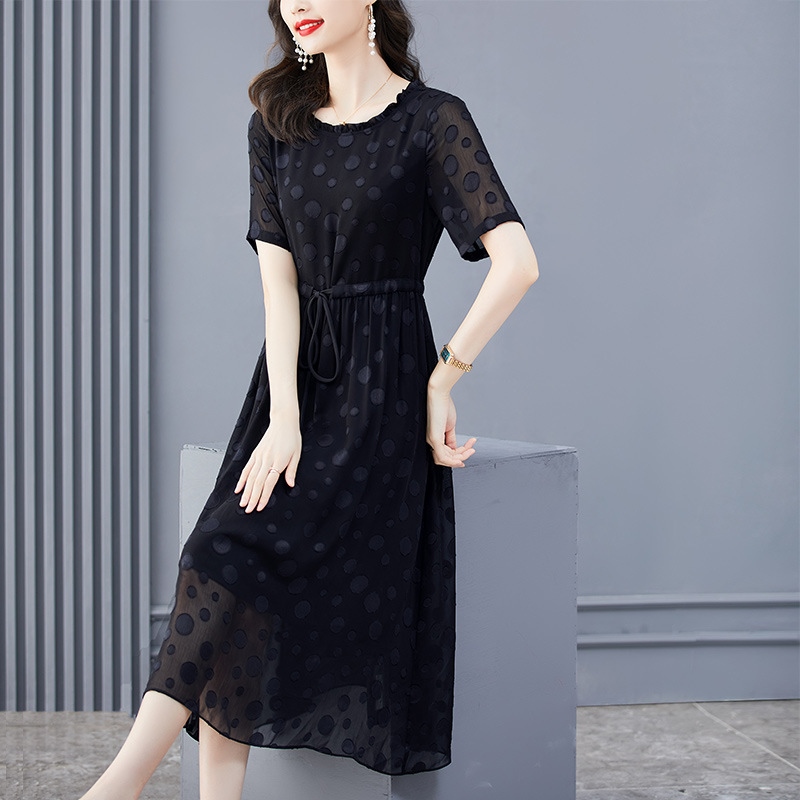mer new black silk dress female noble lady high-end foreign temperament m slimg mulberry silk C423ﺴஐ☄