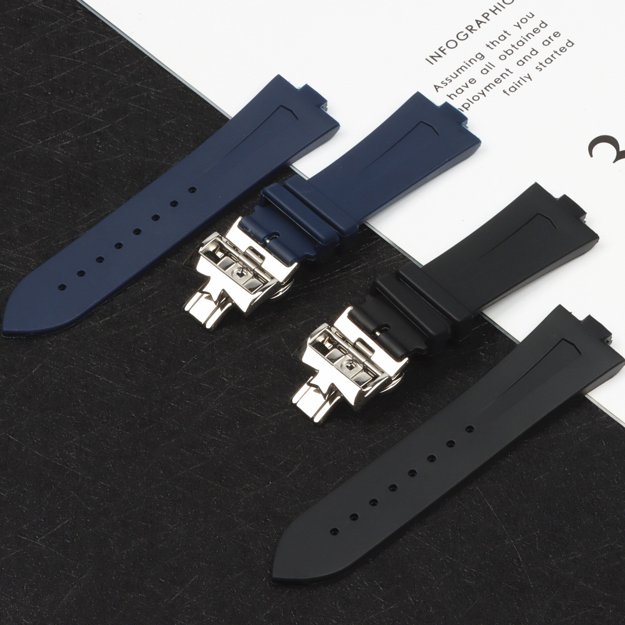 25Mmblack Blue Brown Soft Rubber Watch Strap Replace For Vacheron-Constantin VC Constantin Watchband Wristband Bracelet