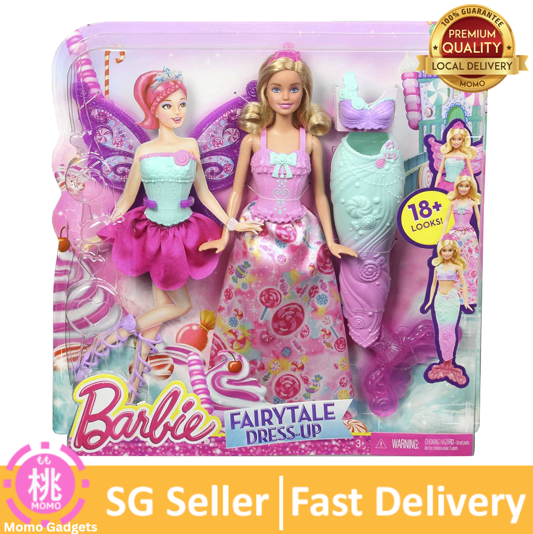 Barbie Fairytale Doll, Dress-Up Set with Candy-Inspired Barbie Clothes and Accessories Like Fairy Wings and Mermaid Tail
