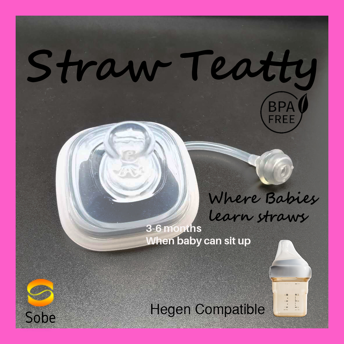 Hegen milk bottle Compatible Teatty Straw attachment. Let your baby learn to use straw.Sit and drink vs Sleep and drink. Not available for Philips Avent, Pigeon, Medela. BPA Free, Baby Straw, Baby lea