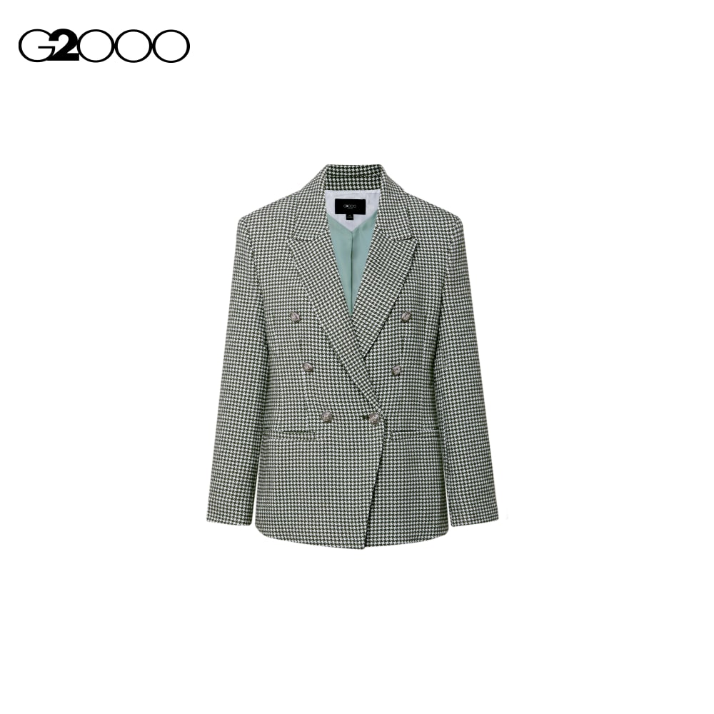 G2000 Stretchable Houndstooth Jacquard Double-breasted Blazer