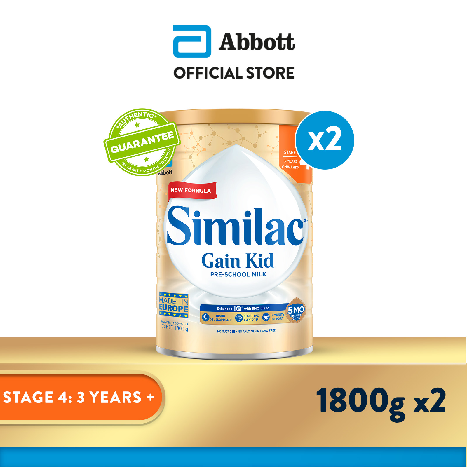 [Bundle of 2] Similac Gain 5MO Stage 4 Kid Pre-school Milk Powder Formula 1.8kg (3 years onwards)