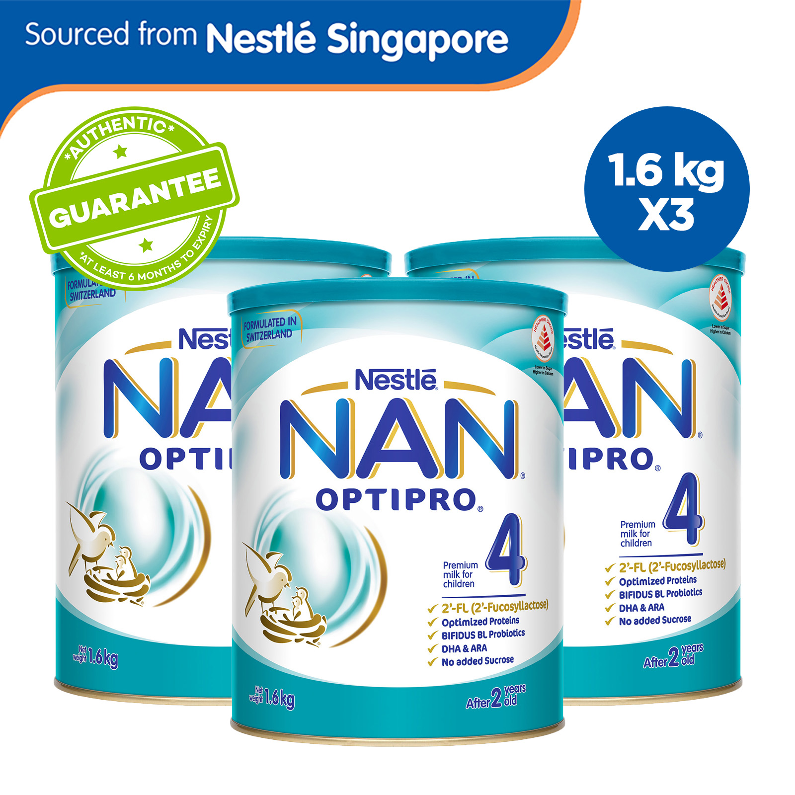 [Bundle of 3] Nestle NAN Optipro Stage 4 Growing Up Milk 1.6kg - From 24 Months