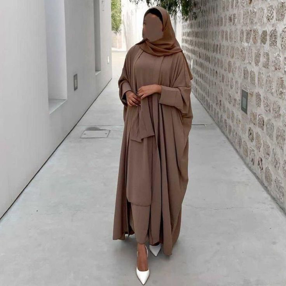 Muslim prayer dress 2 Piece Sets Plain Eid Abayas for Women Dubai Open Abaya Turkey Inner Dresses African Islam Clothing Rama. Danan
