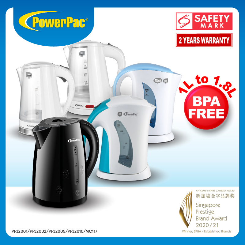 PowerPac Electric Kettle Jug 1.0L to 1.8L BPA FREE (PPJ2001/PPJ2002/PPJ2005/PPJ2010/MC117)