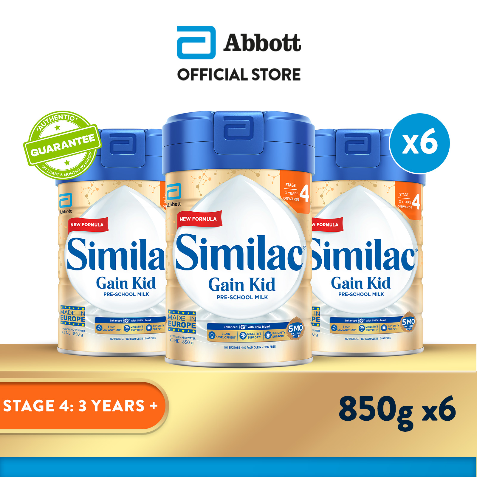 [Bundle of 6] Similac Gain 5MO Stage 4 Kid Pre-school Milk Powder Formula 850g (3 years onwards)