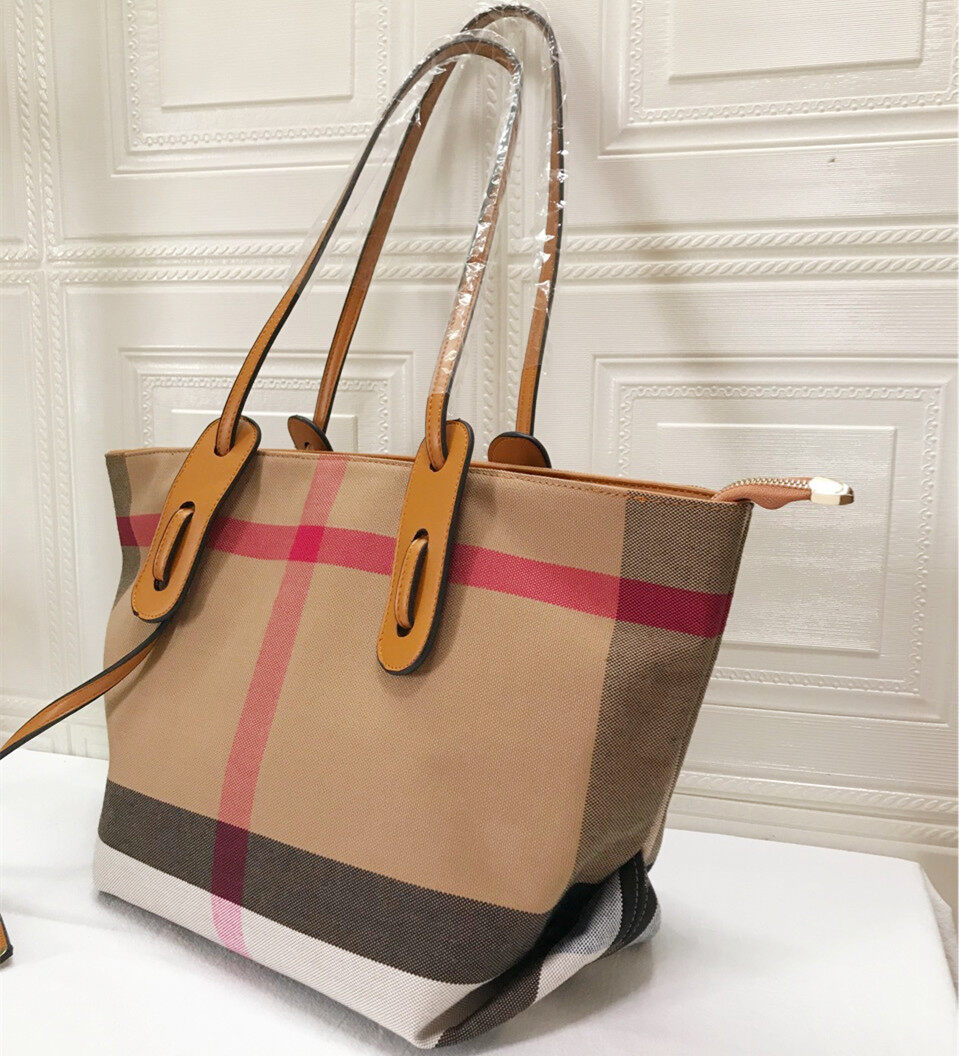 2021 New Big Brand Fashion Women's Bag Women's Portable Shoulder Bag Large Capacity Trendy Canvas Bag Striped Plaid Bag