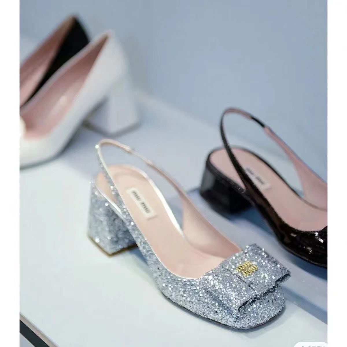 Mary Jane bow thick heel high heels women 2023 spring new miumiuˉFrench wedding shoes women