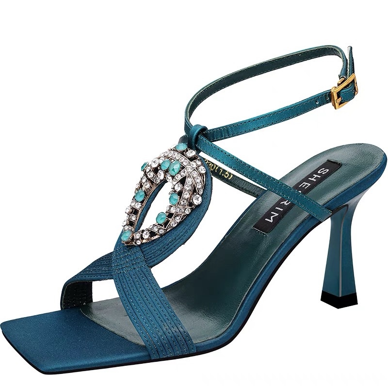 toe s women's new summer one-word buckle high-heeled shoes stto black fairy style high-heeled shoes C427﹍♦