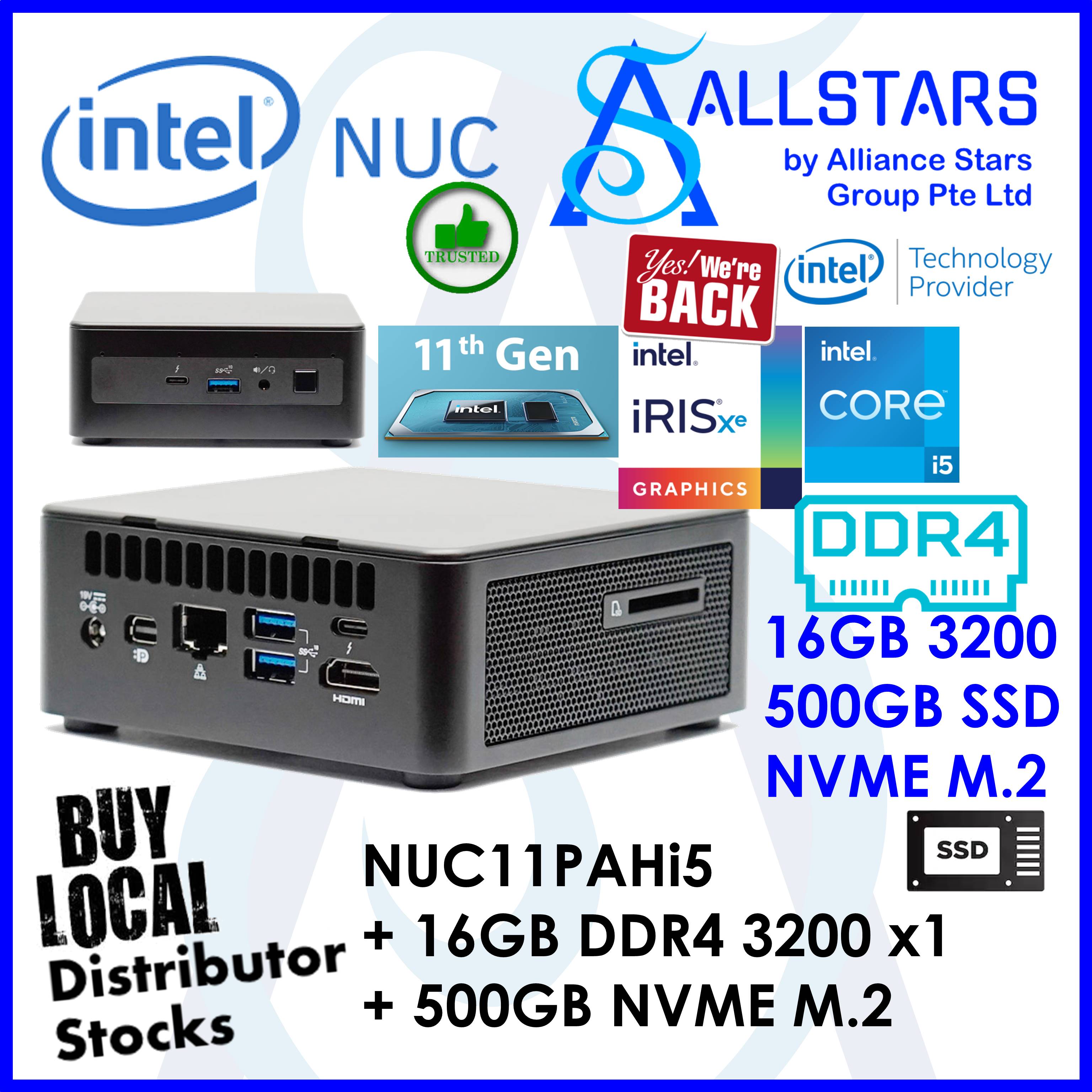 (ALLSTARS PROMO) (Intel NUC11PAHi50Z00 + 16GB DDR4 3200 RAM + 500GB NVME SSD + Unactivated Windows 10 Home) NUC11PAHi5 / NUC11PAH NUC Complete Mini PC (Intel Core i5-1135G7 / HDMI 2.0a; USB-C (DP1.4);
