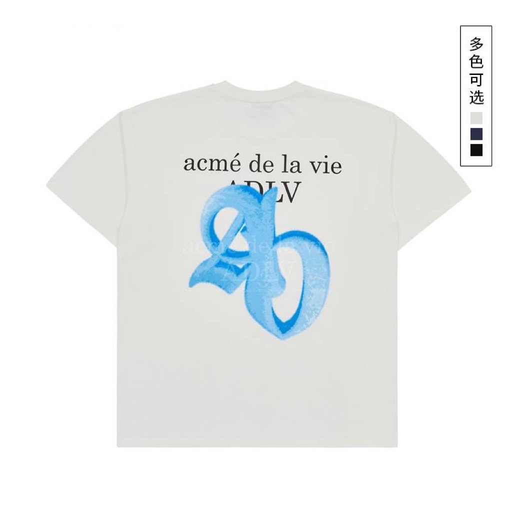 ADLV Plus Letter Printing Short Sleeve T-shirt Loose Unisex Cotton